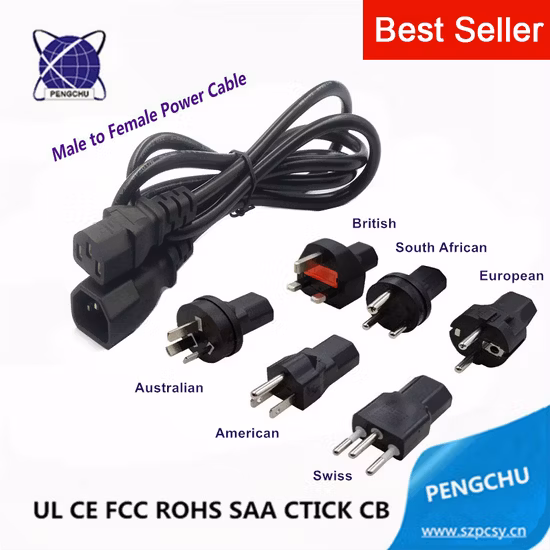 UL/VDE 1M 2M 3M 5M 14 16 18AWG 250V 2,5A 10A 15A Stecker auf Buchse IEC 60320 C5 C7 C13 C14 Verlängerungskabel AC-Netzkabel mit UK EU AU US Schuko Schweiz Südafrika